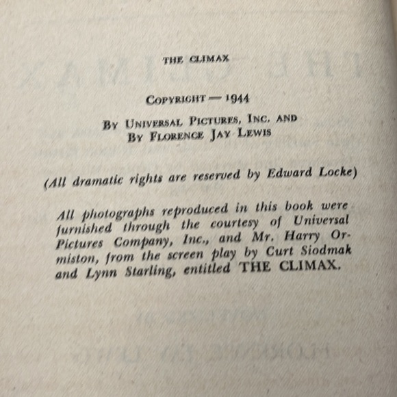 The Climax Novelized by Florence Jay Lewis HC/DJ 1944 First Edition Book - Picture 4 of 11